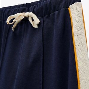 Zara Wide Navy pants W/Beige And Yellow Side Strip